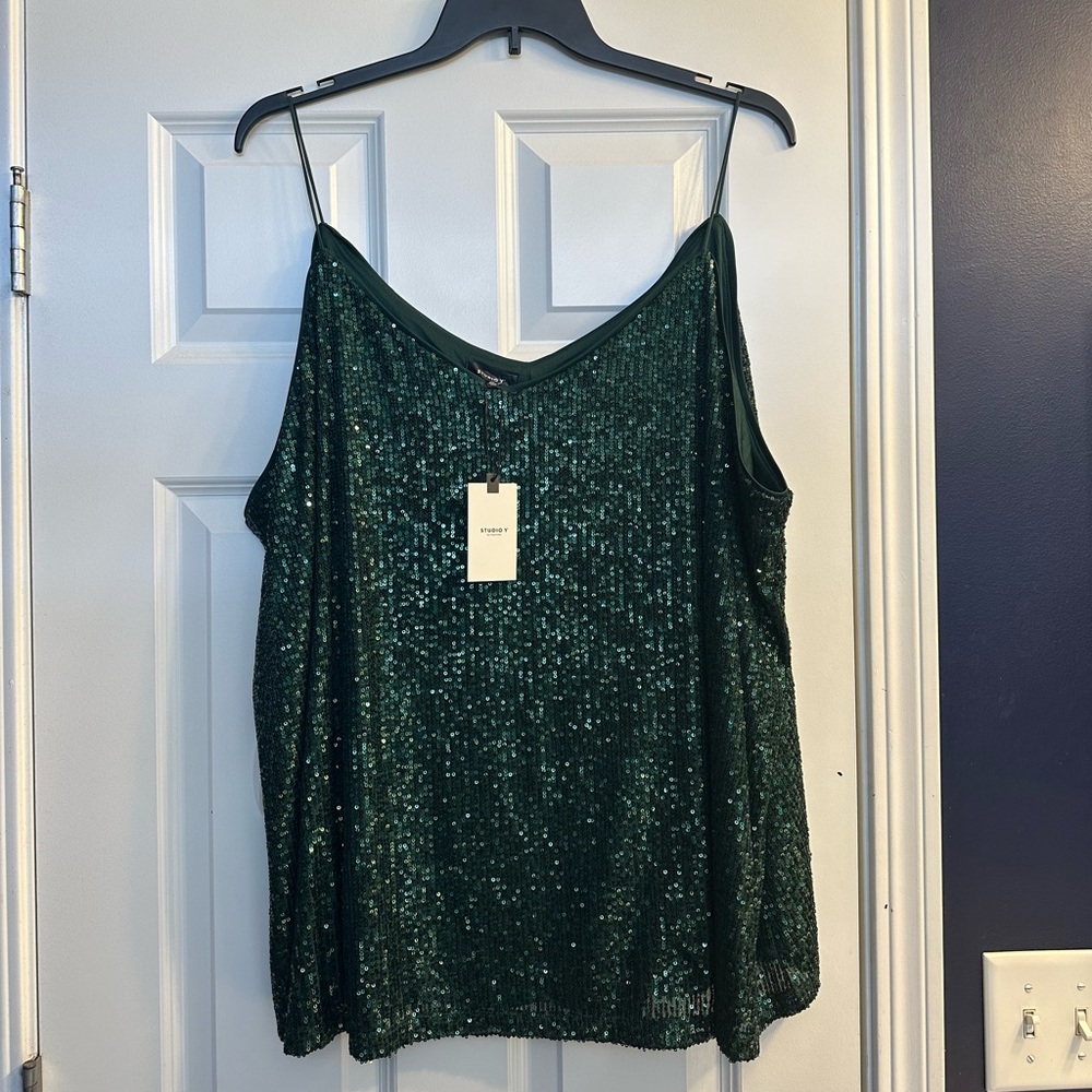Women’s Plus Green Sequin Cami Top
